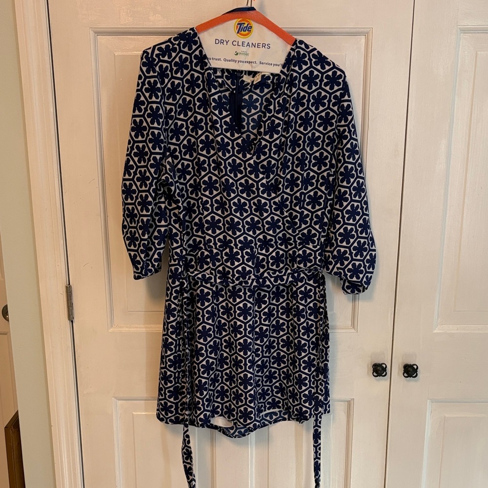 Blue and White Belted Romper
